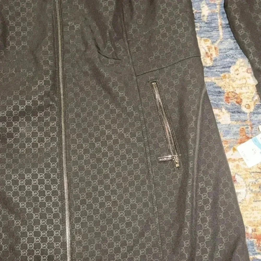 NWT $280 Michael Kors Designer Blk Signature Coat Trench Water Resistant Woven - Picture 5 of 16